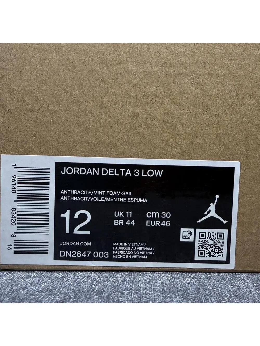 Jordan Delta 3 Low sneakers Anthracite/Mint, size US 12 NWT
